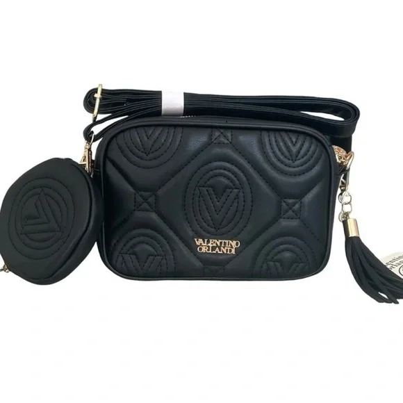 🖤 NWT Valentino Orlandi Black Quilted Crossbody & Camera Bag  + Change Purse🖤 - Picture 4 of 9